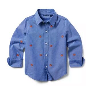 Janie and Jack NWT Boy’s Pumpkin Embroidered Fall Chambray Button Down 10 -12